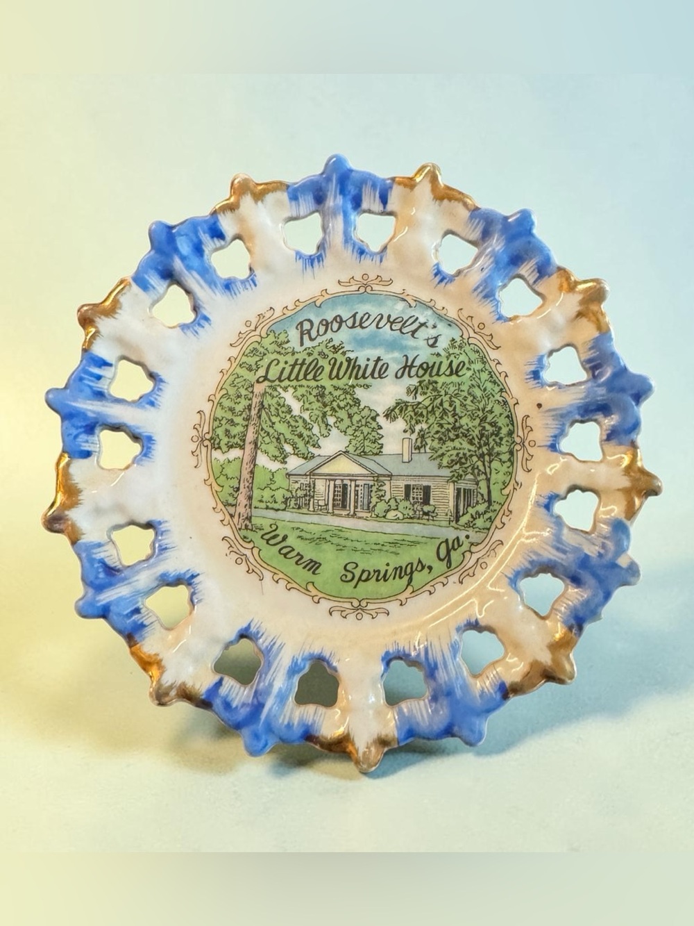 Decorative Porcelain Plate - Blue, Gold & White
